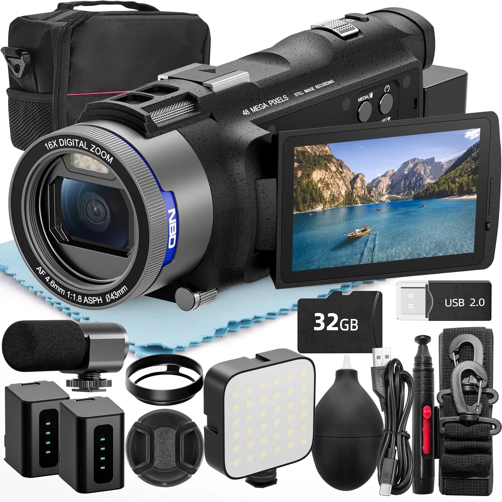 4K Digital Camera with 48MP & Manual Focus – Vlogging Camera with Wide-Angle & Macro Lens, 16X Zoom, and 30FPS Video for YouTube & Photography