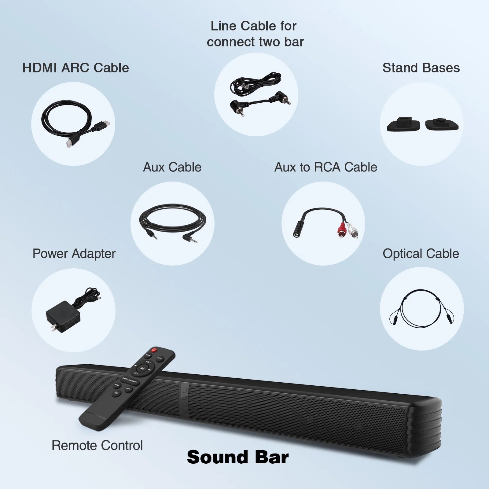 120W 2.2 Channel Soundbar with Subwoofer – Bluetooth 5.0, 3D Surround Sound, Wired & Wireless Connectivity, HDMI/Optical/AUX/USB, Remote Control Included