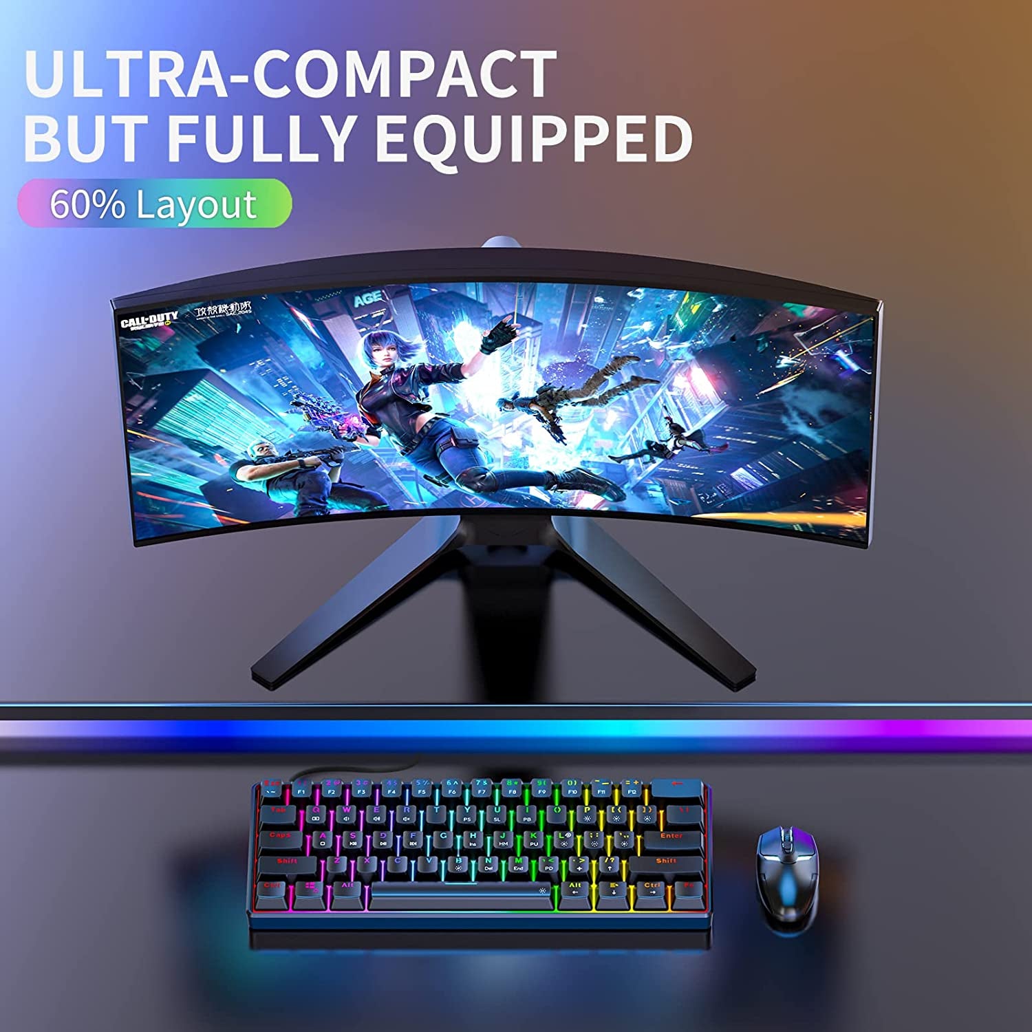 Ultra-Compact TH61 60% RGB Mechanical Gaming Keyboard - Fully Programmable Black Wired Keyboard