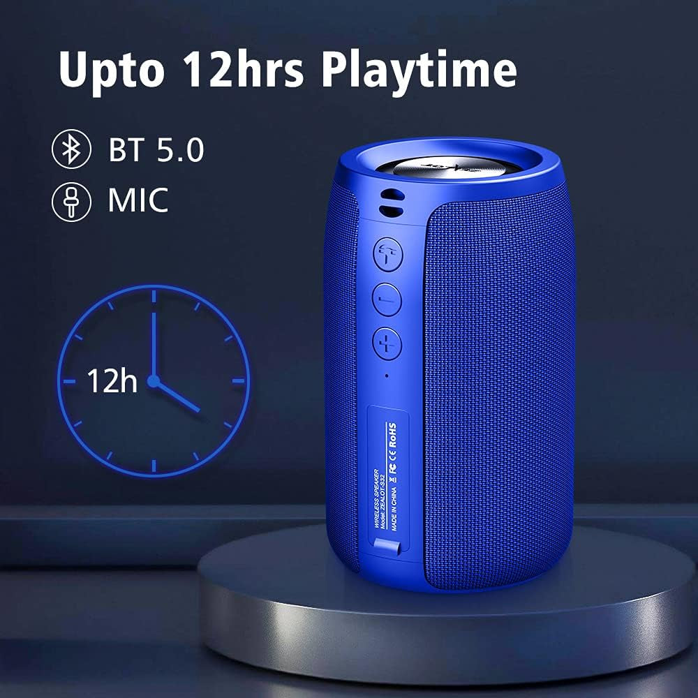 S32 Bluetooth Speaker – Portable, IPX5 Waterproof, Bluetooth 5.0, Dual Pairing, USB/TF Card/AUX – Ideal for Outdoor Adventures & Travel (Blue)