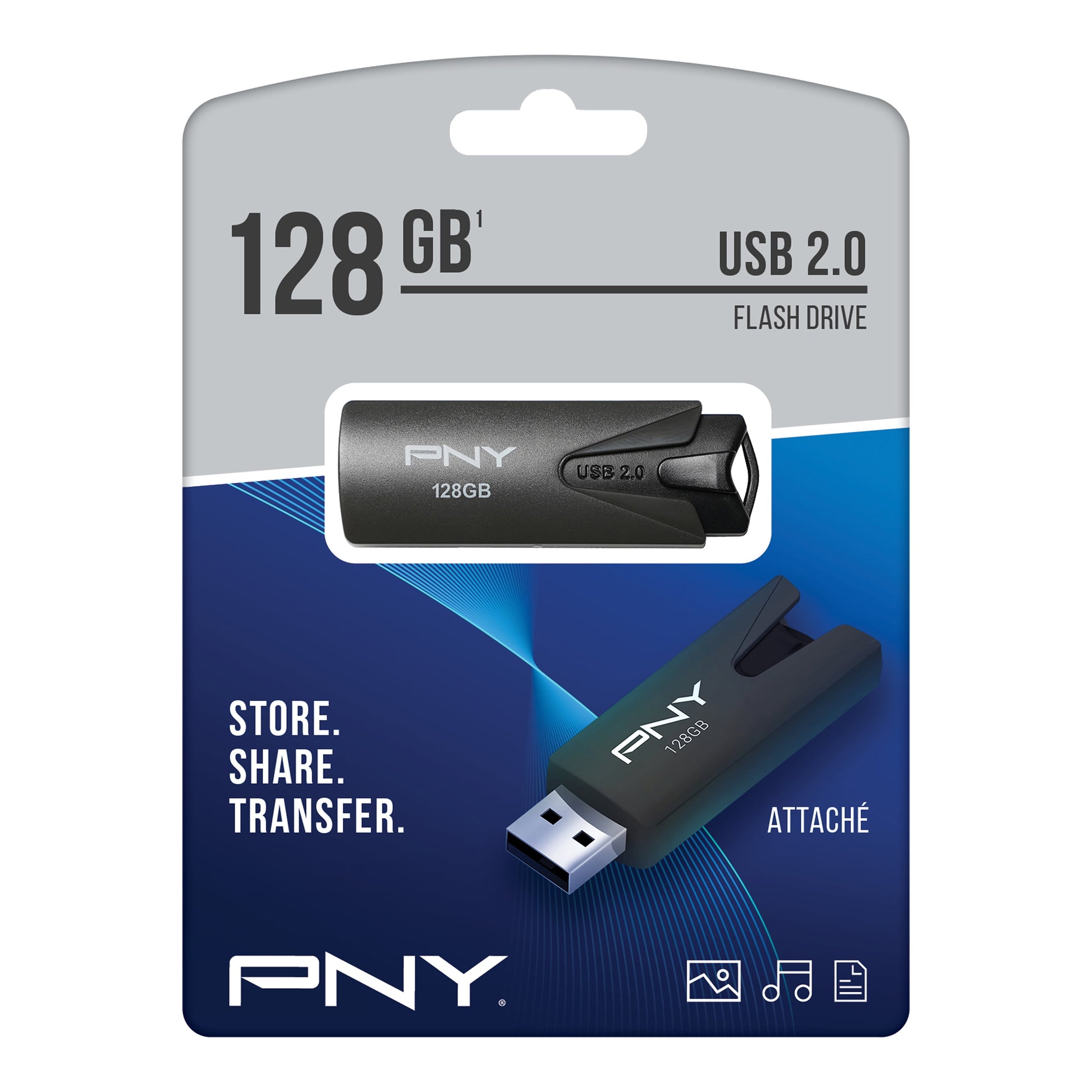 PNY 128GB Attaché USB 2.0 Flash Drive – Portable & Durable Storage with Capless Sliding Design, Key Loop for Easy Access