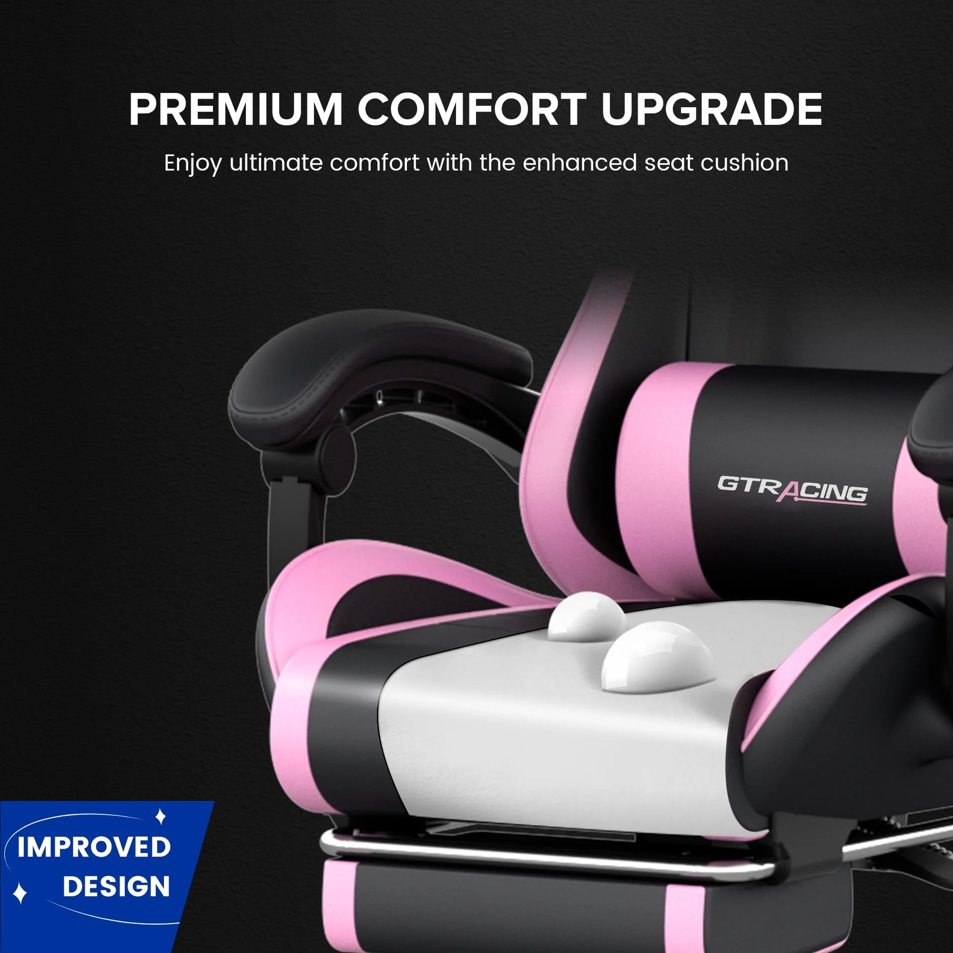 GTRACING GTWD-200 Ergonomic Gaming Chair – Adjustable Pillows, Footrest & Recline, Pink