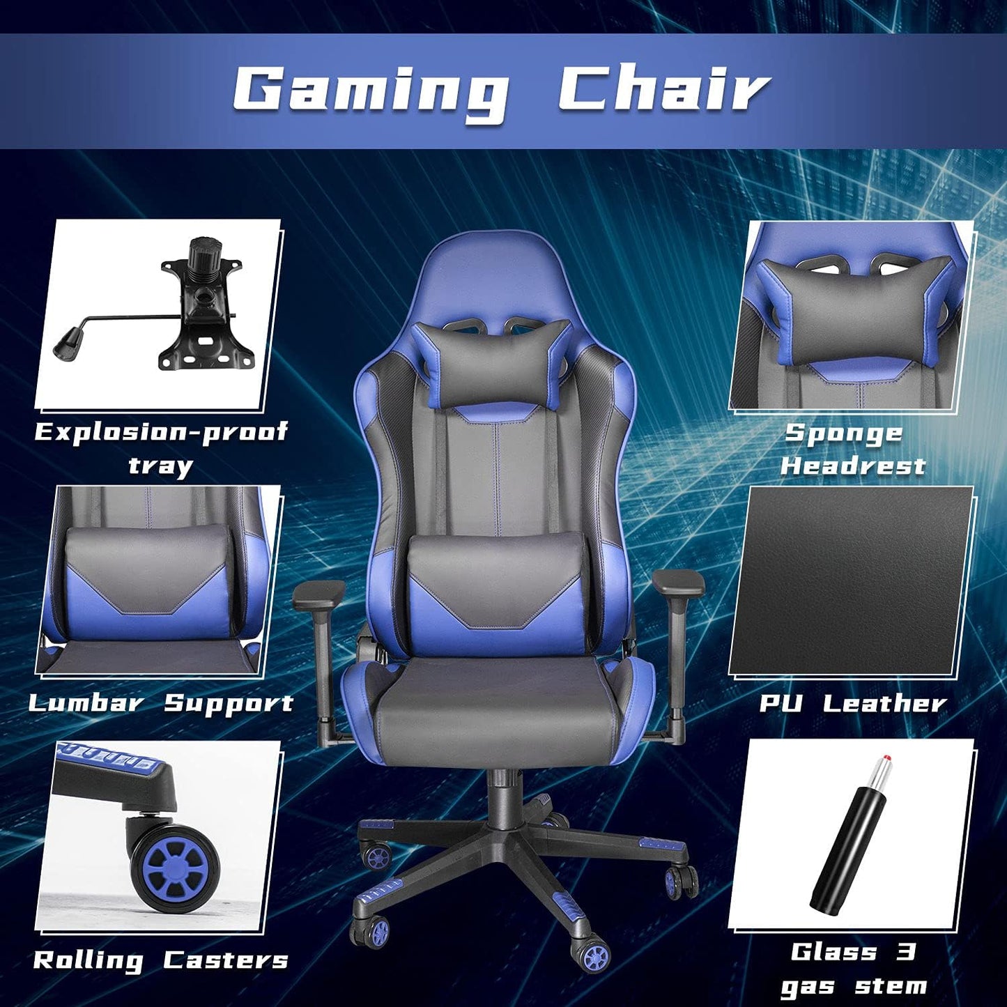 Ergonomic High-Back Gaming Chair for Adults & Teens – Adjustable Recliner with 2D Armrests, Lumbar Support, PU Leather & 400 lbs Capacity