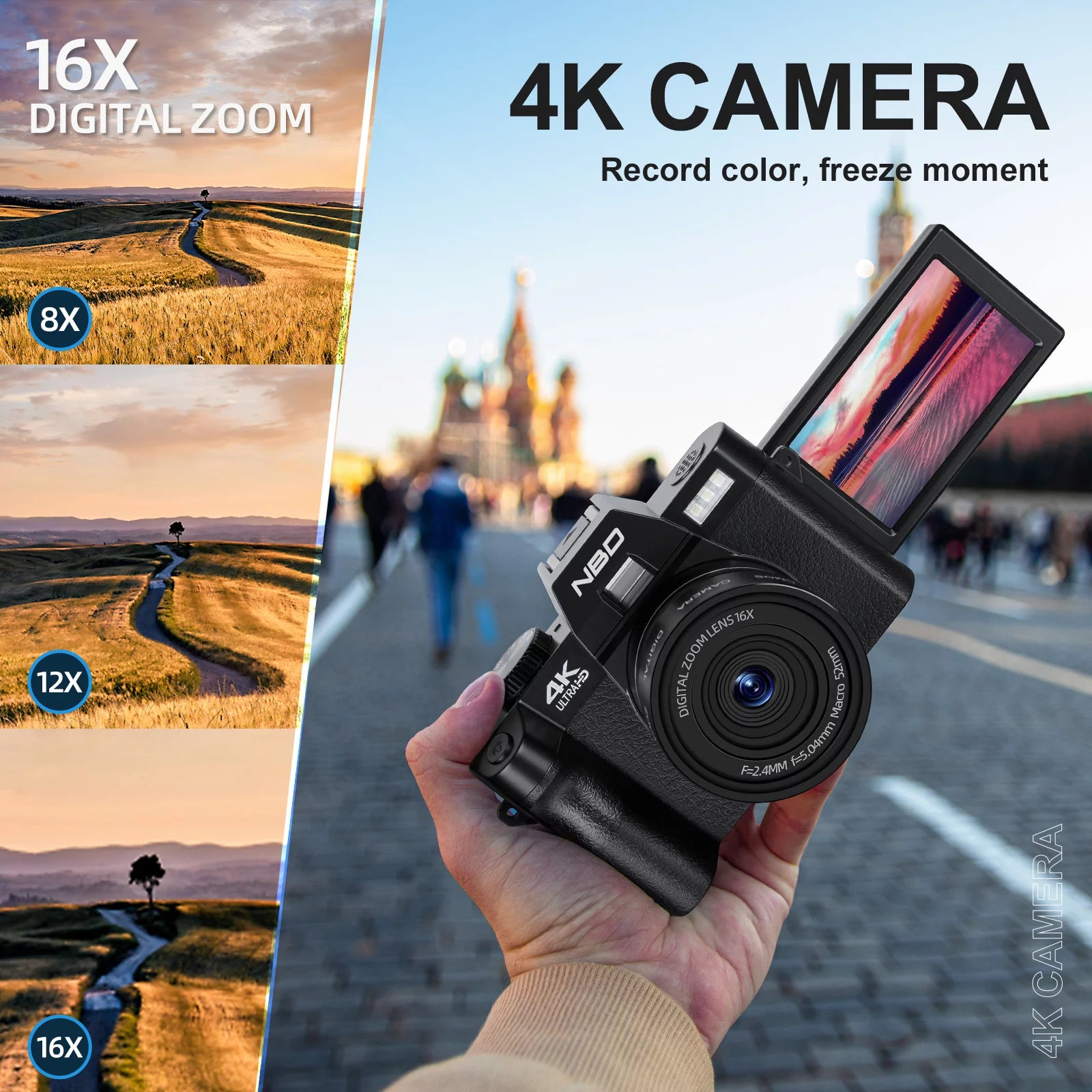 NBD 4K Digital Camera – 48MP Compact Vlogging Camera with 16x Digital Zoom, 3" Ultra Clear Screen & Wi-Fi for Photography & YouTube