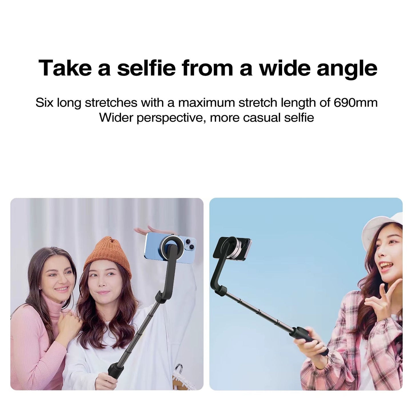 Magnetic Selfie Stick Tripod for iPhone 15/14/13/12 - Wireless Bluetooth Stand for Travel & Livestreaming