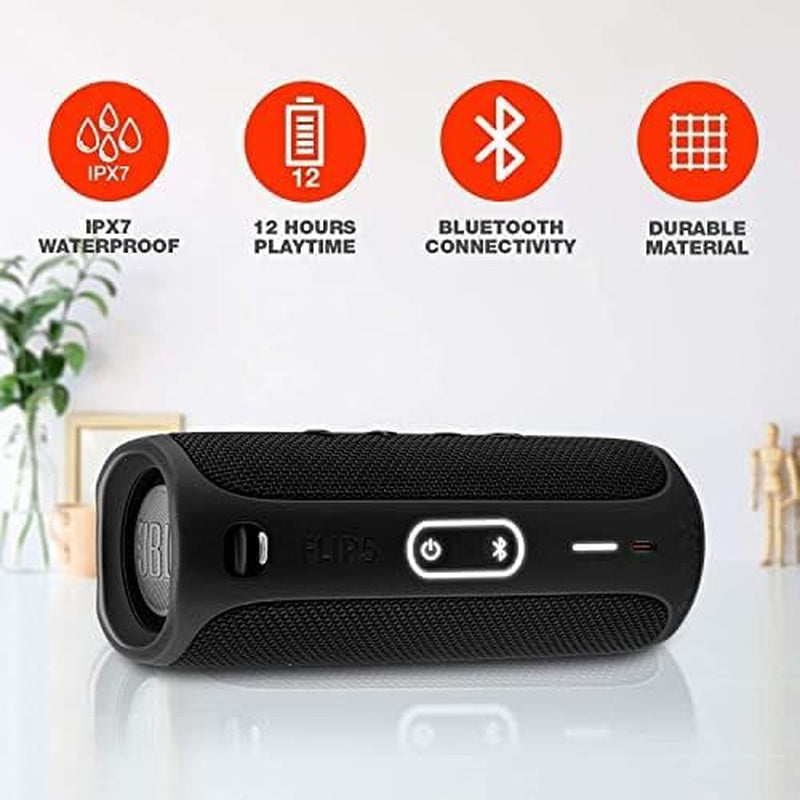 Flip 5 Ultimate Waterproof Bluetooth Speaker - with Boomph Performance Cloth for Superior On-the-Go Sound - Black