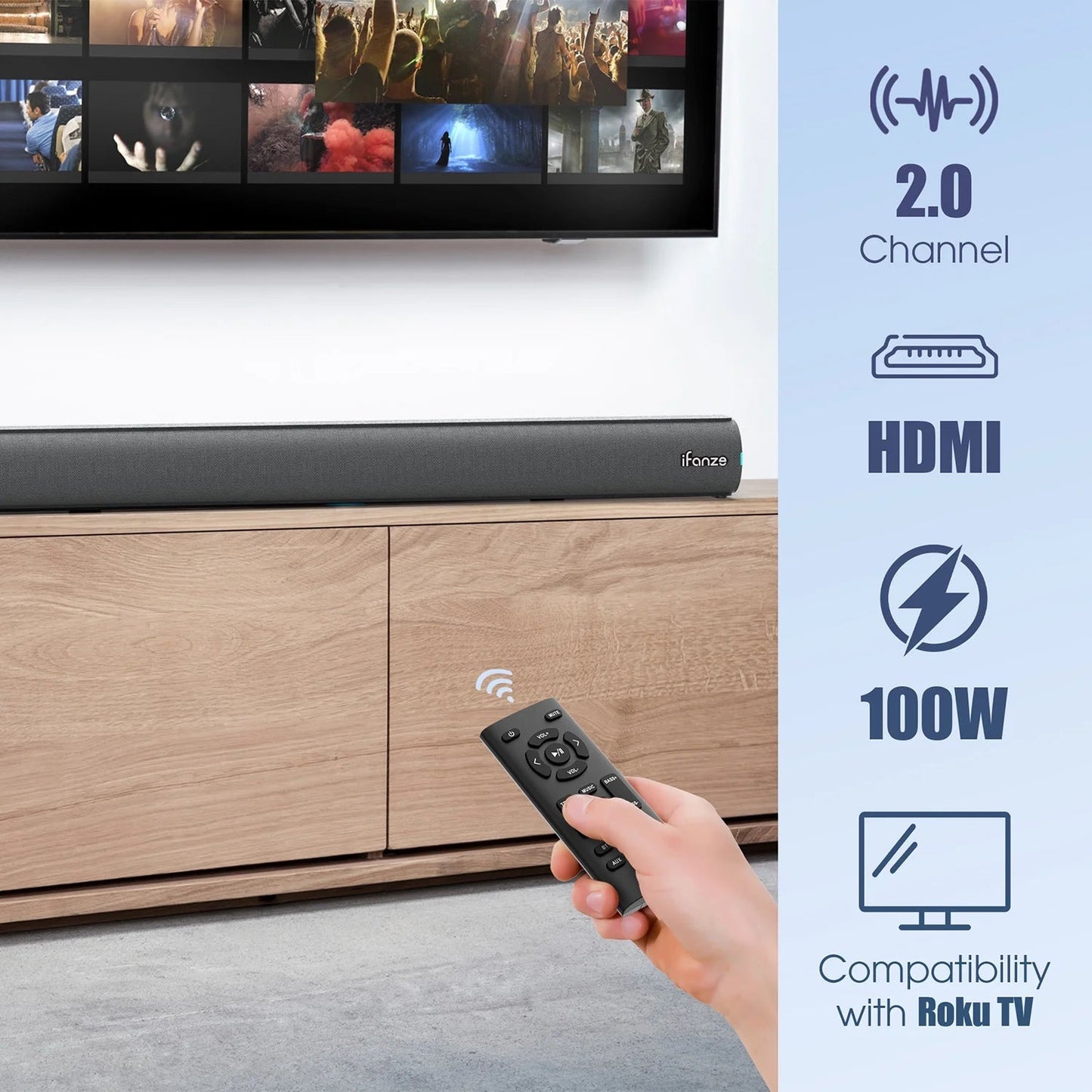 100W Bluetooth 5.3 Soundbar with Built-In Subwoofers – HDMI, Optical, AUX, USB, Coaxial Connectivity, Remote Control, Sleek Brushed Gray Finish – Perfect for Smart TVs