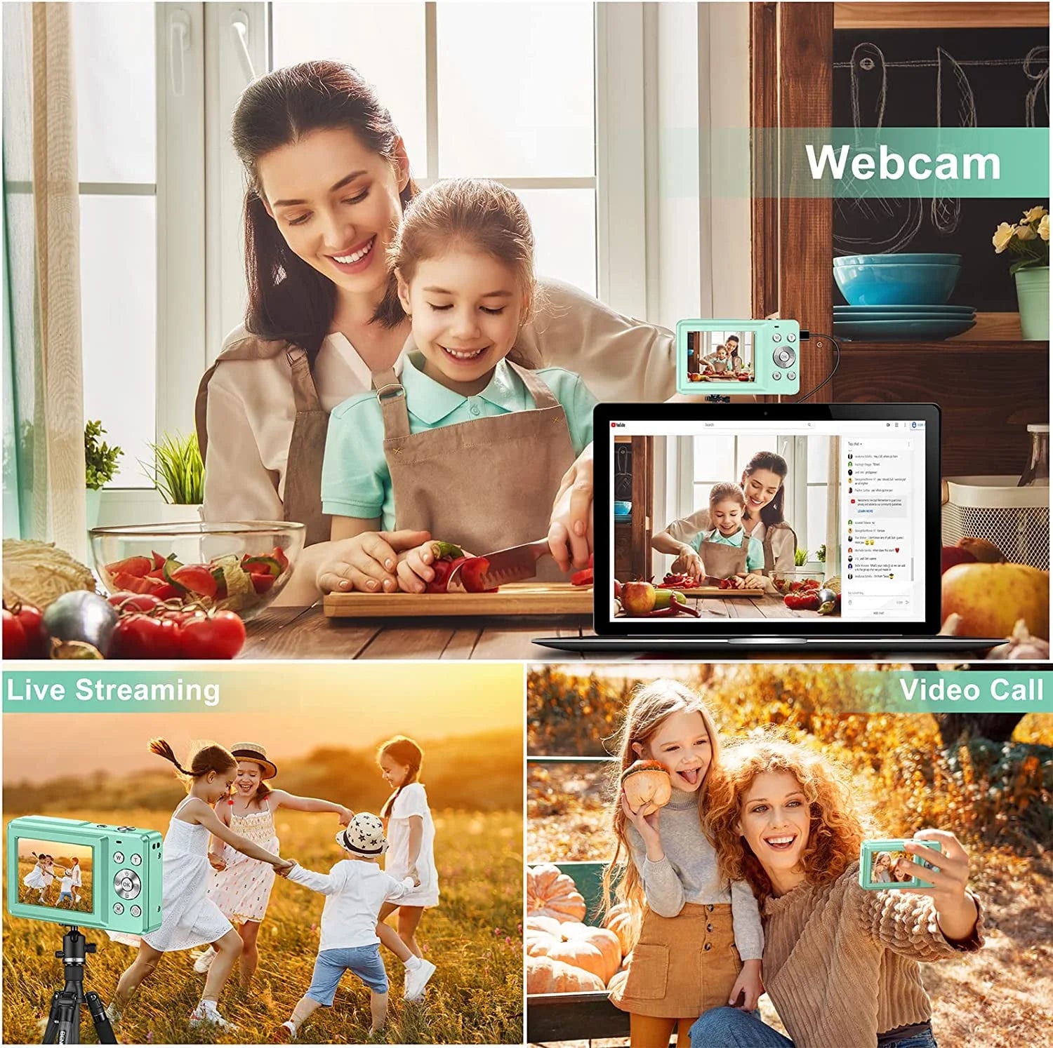 MELCAM 44MP Kids Digital Camera – FHD 1080P, 16X Zoom, Selfie & Vlogging Camera with Webcam Function & Easy-to-Use Design