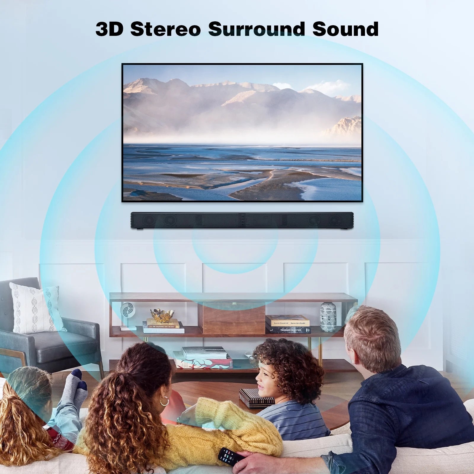 120W 2.2 Channel Soundbar with Subwoofer – Bluetooth 5.0, 3D Surround Sound, Wired & Wireless Connectivity, HDMI/Optical/AUX/USB, Remote Control Included