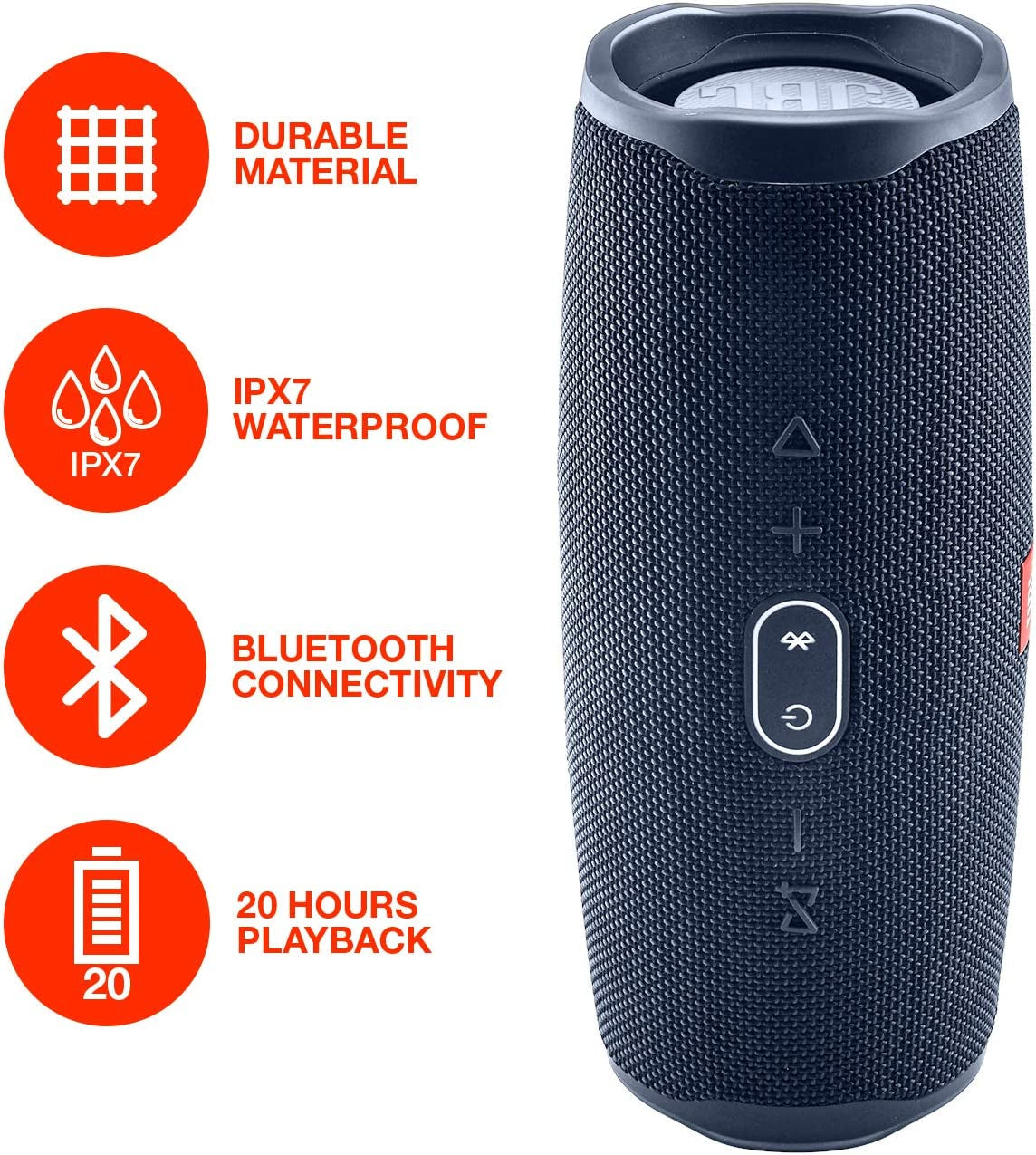 Ultimate Bundle: JBL Charge 4 Portable Waterproof Bluetooth Speaker + Durable Hard Carrying Case - Blue