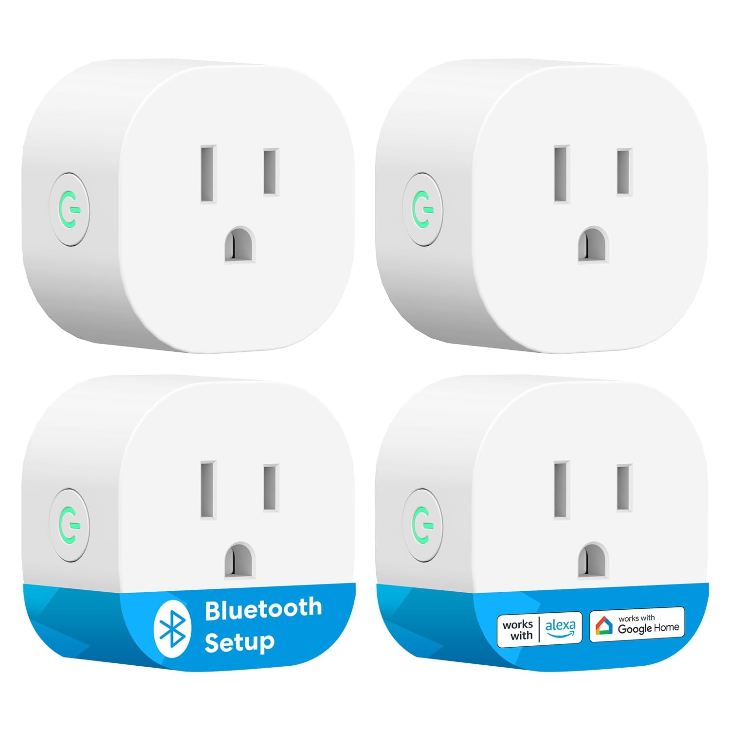 Smart Mini WiFi Plug, 15A Bluetooth Outlet – Voice & App Control with Alexa & Google Assistant, Timer & Offline Control, ETL Certified (4-Pack)