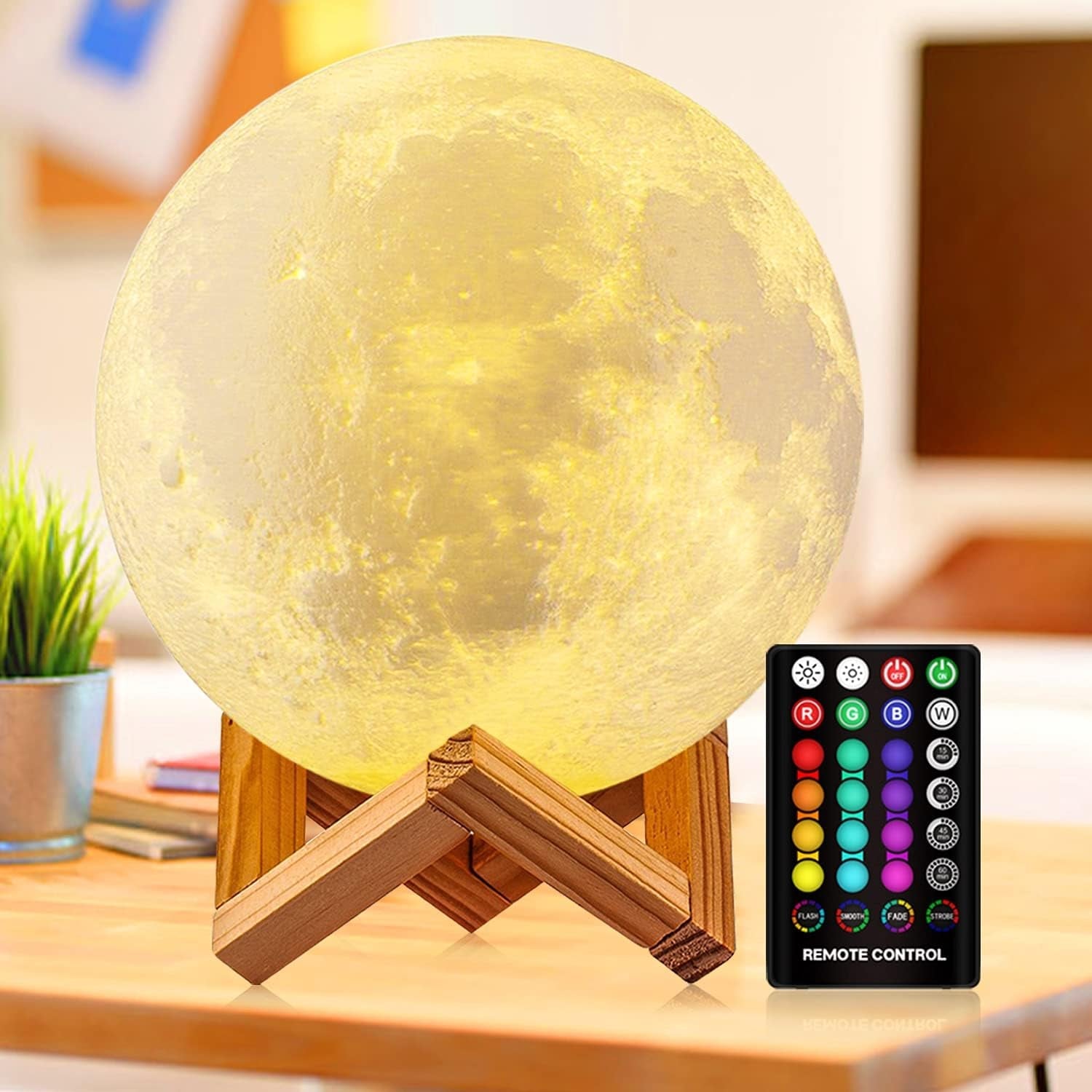 3D Printed Moon Lamp – 16 Color Changing Night Light with Stand, Remote & Touch Control, Time Setting, USB Rechargeable – Perfect Birthday Gift for Kids, Teens, and Loved Ones