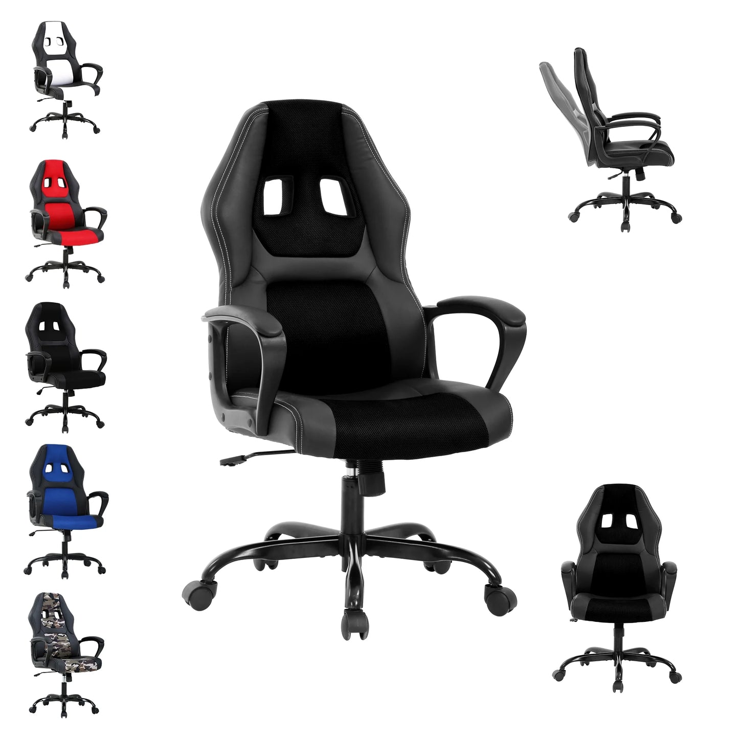 Ergonomic High-Back Gaming & Office Chair – Adjustable Swivel Desk Chair with Lumbar Support, PU Leather, 360° Rotation & Reclining Backrest for Home & Office (Multiple Colors)