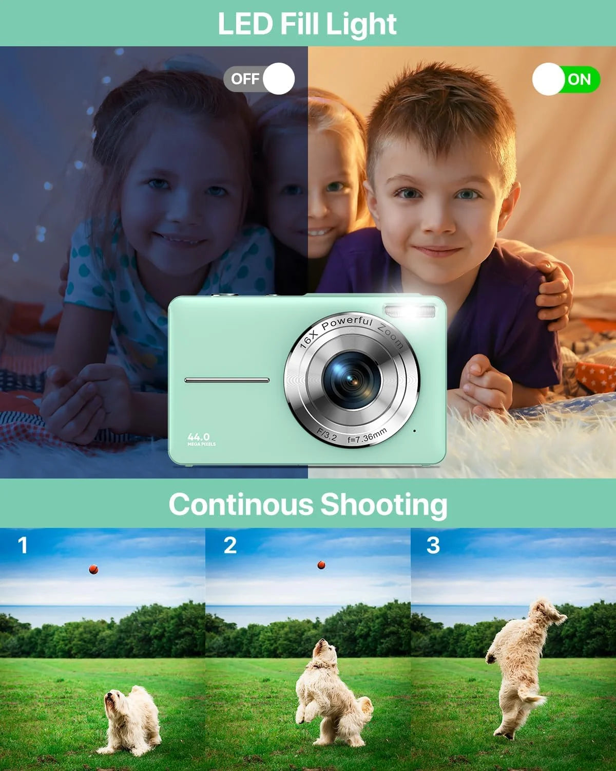 ACTITOP 44MP Kids Digital Camera – FHD 1080P, 16X Zoom, Retro Design with LCD Screen, Video Recording, and Webcam Function