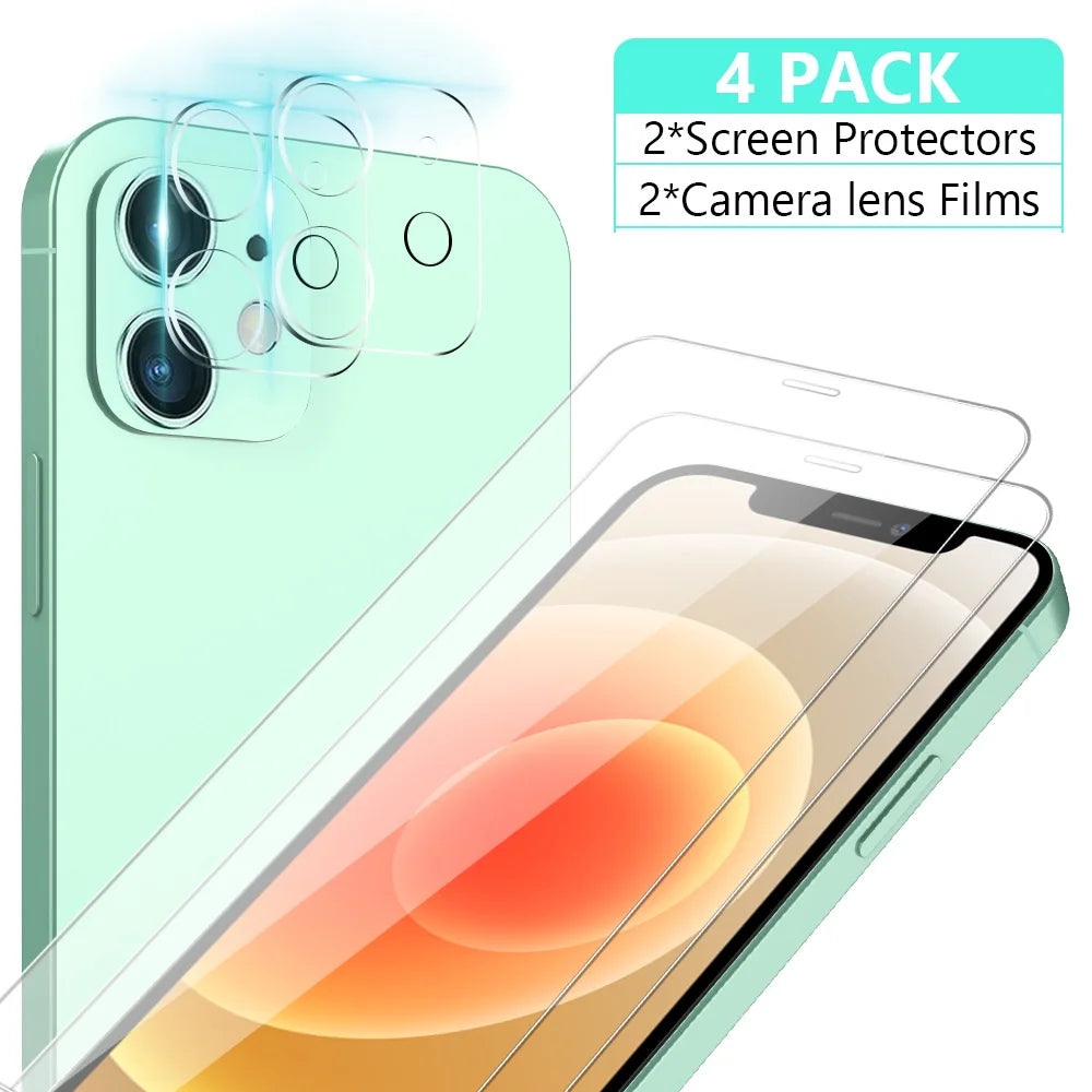 4-Piece iPhone 13 Pro Protection Bundle – 2 Pack Tempered Glass Screen Protector & 2 Pack Camera Lens Protectors with Cleaning Wipes