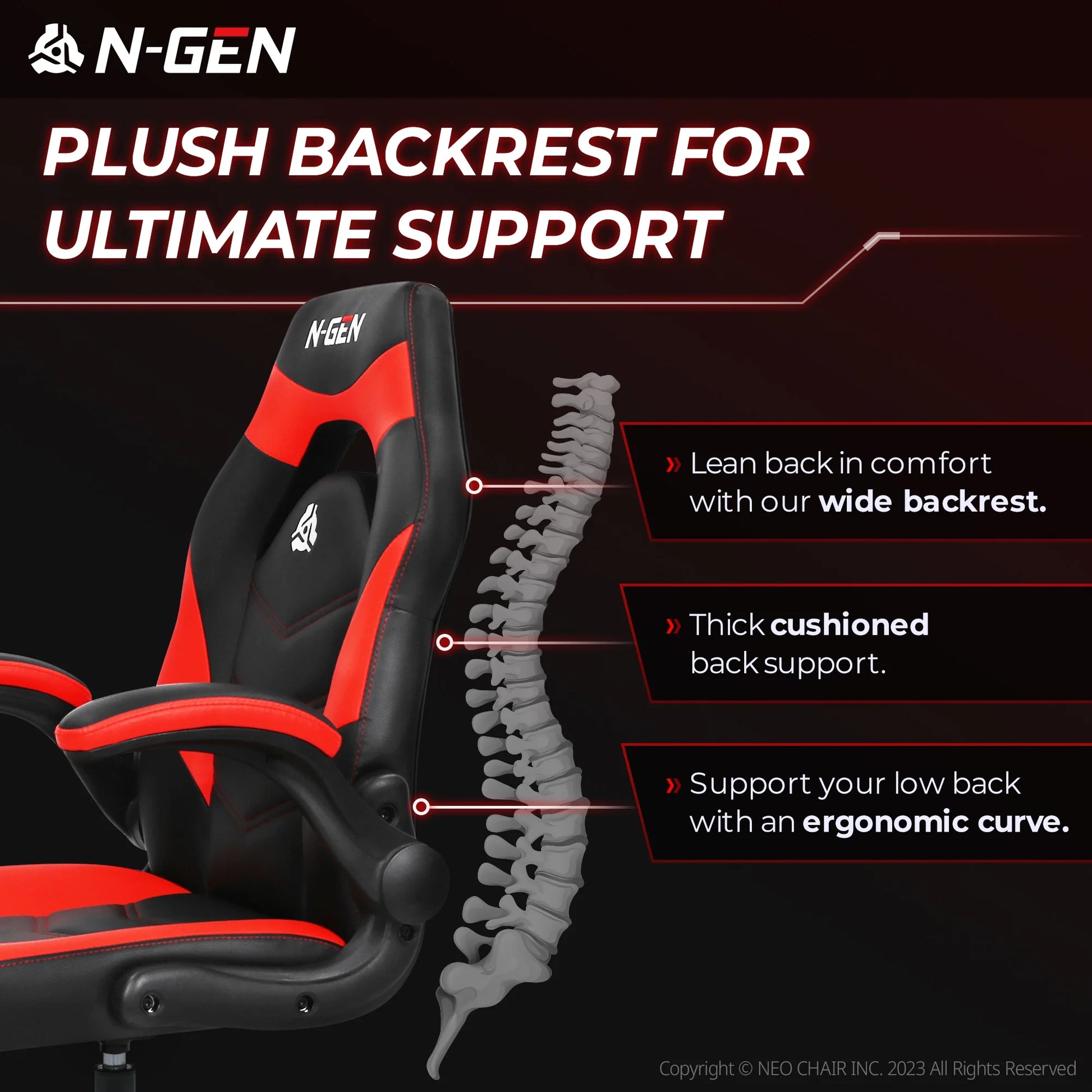 NEO CHAIR N-gen Ergonomic Gaming & Office Chair – Adjustable Flip-Up Armrests, 360° Swivel, Faux Leather Comfort, and Sturdy Steel Frame (Supports 250 lbs)