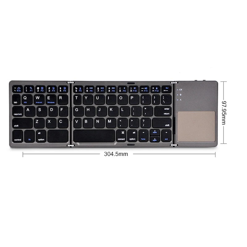 Wireless Folding Bluetooth Keyboard w/ Touchpad – Compact & Portable for Windows, Android & iOS