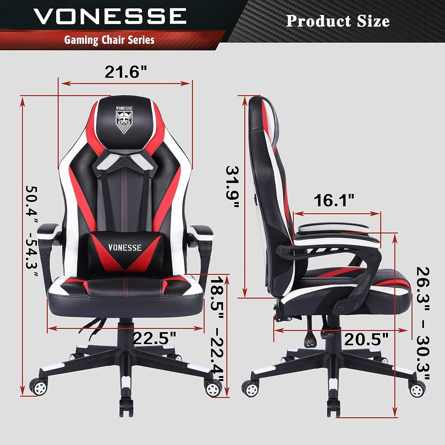 Ergonomic Gaming Chair for Girls – High Back, Big & Tall PC Racer Chair with Reclining Function & Massage Lumbar Cushion – Red, Ultimate Comfort for Adults