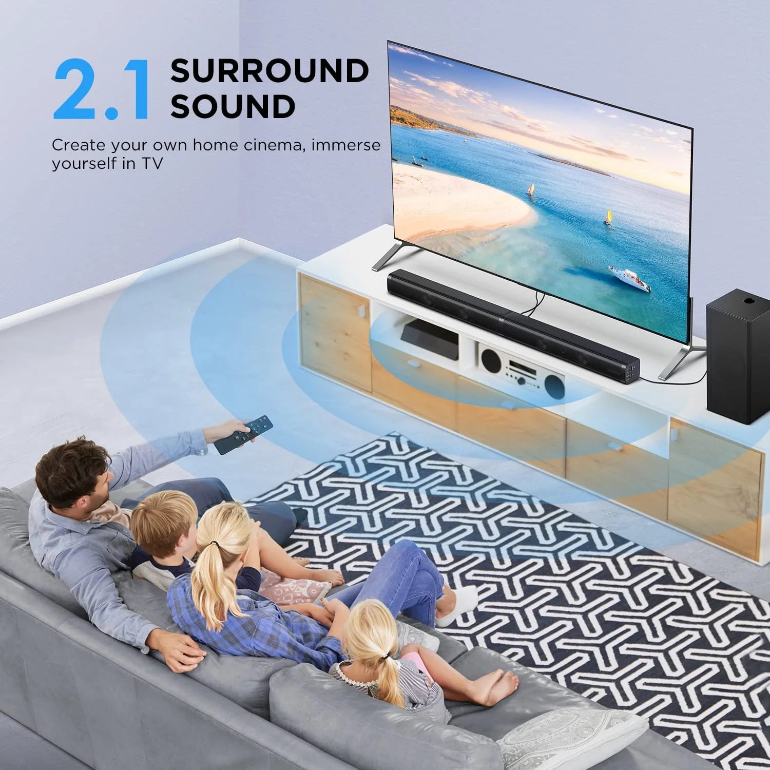 190W Sound Bar with Subwoofer – Dolby Atmos, Bass Boost, Home Theater Audio – Perfect for Smart TVs