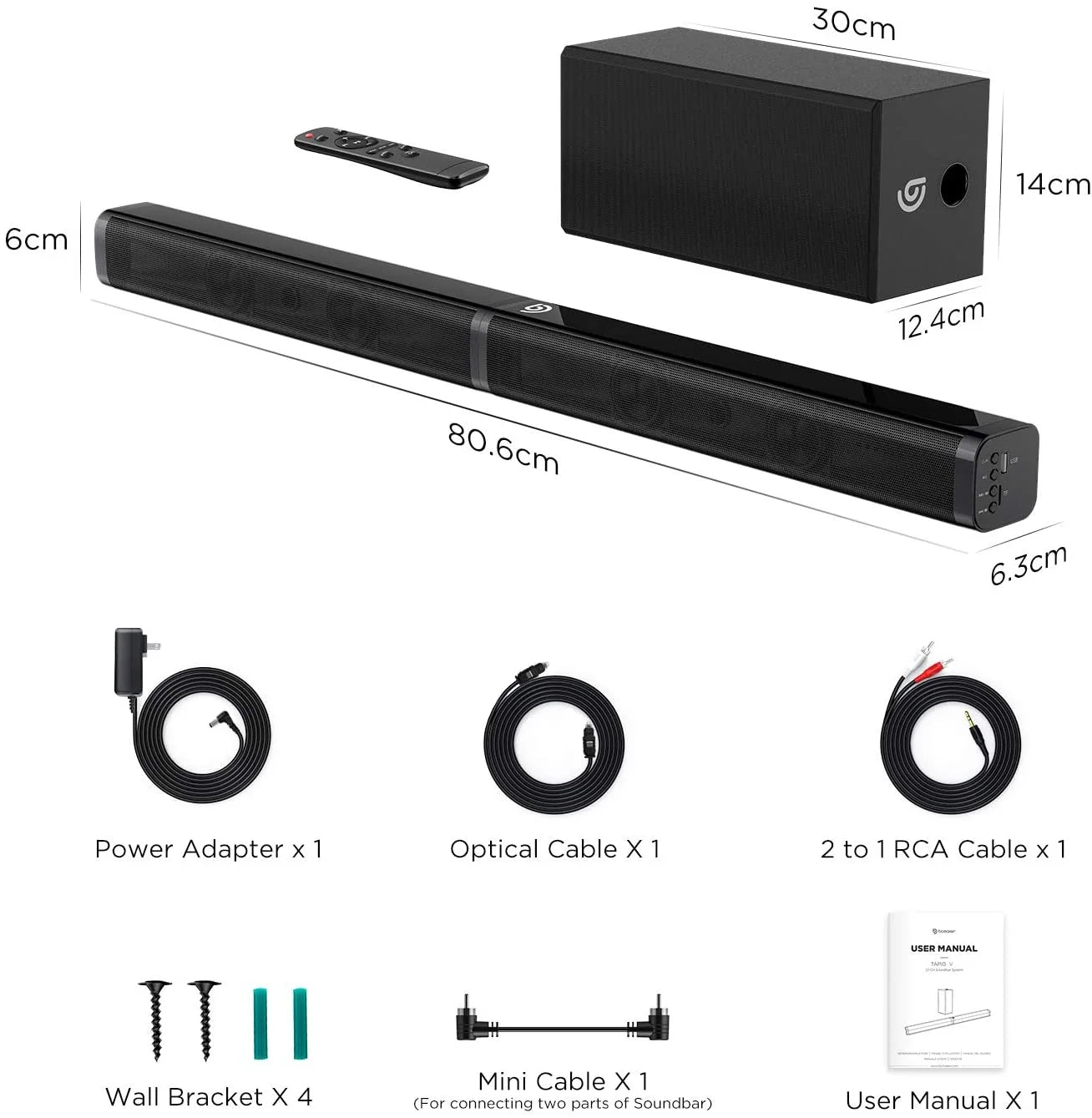 190W Sound Bar with Subwoofer – Dolby Atmos, Bass Boost, Home Theater Audio – Perfect for Smart TVs