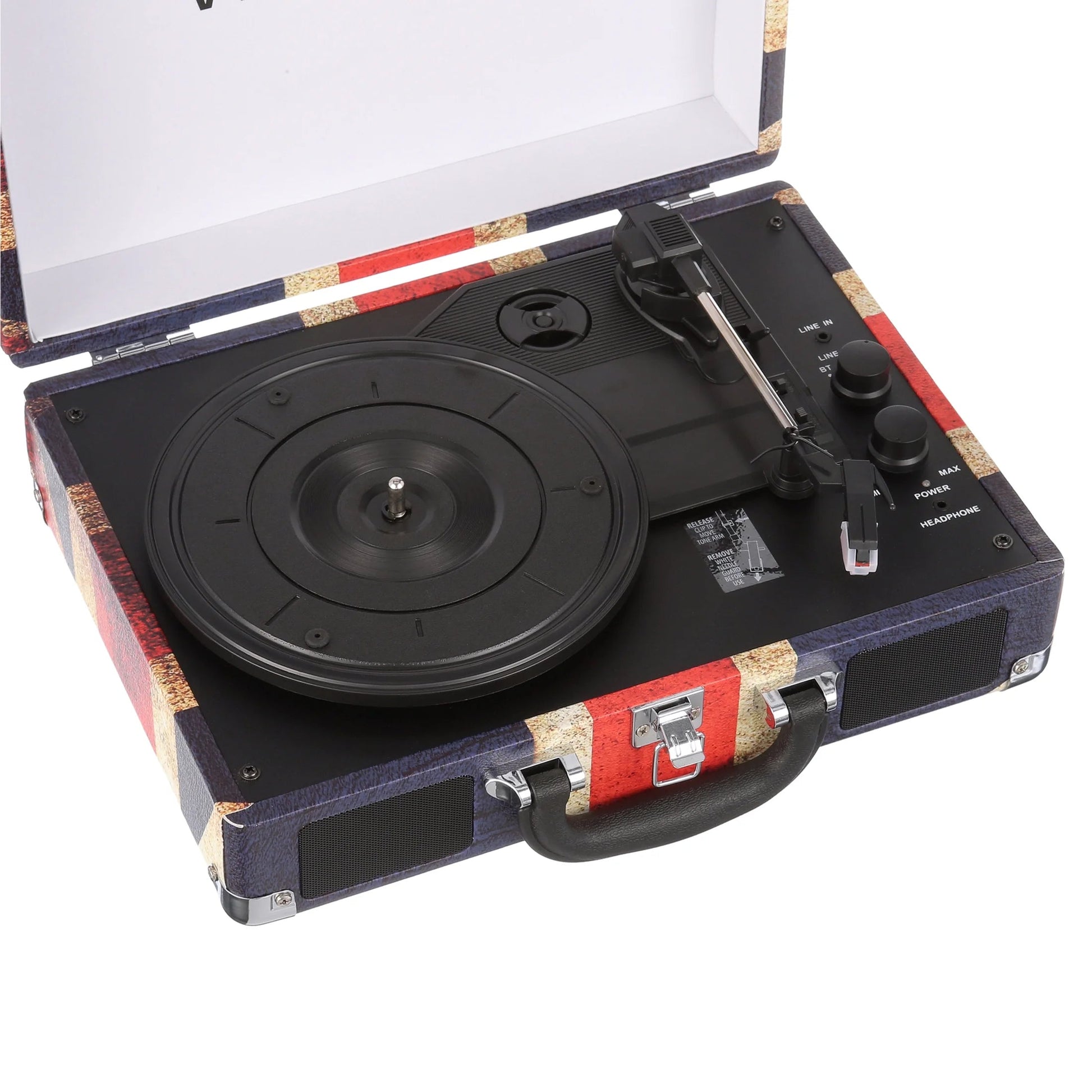 the Journey Bluetooth Suitcase Record Player with 3-Speed Turntable (Union Jack)