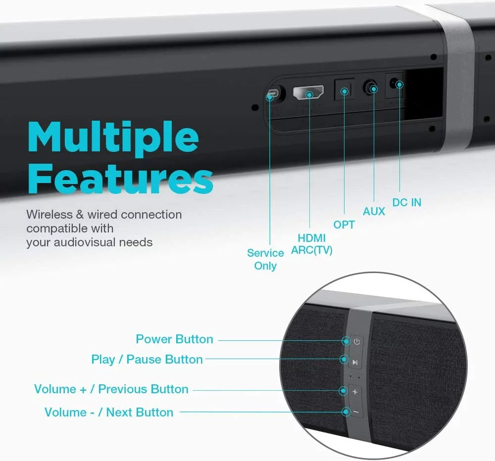 50W Bluetooth TV Soundbar with 4 Powerful Drivers, Remote Control, and ARC/Optical/AUX Connections – Premium Home Audio for TVs