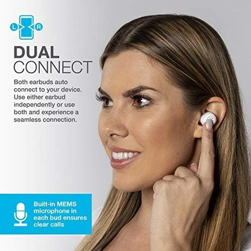 Go Air True Wireless Bluetooth Earbuds with Charging Case - Sweat Resistant, Dual Connect, Bluetooth 5.0, 3 EQ Sound Settings (White)