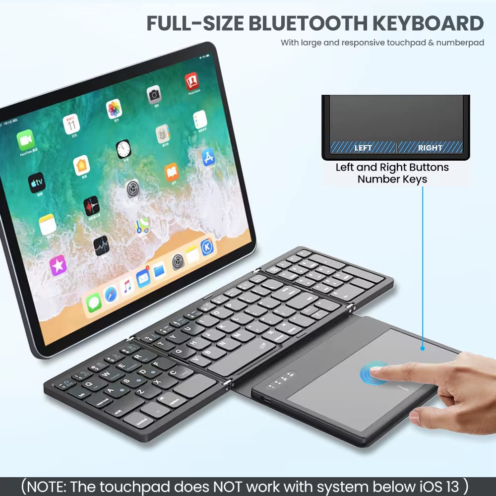 Portable Quadruple-Fold Bluetooth Keyboard – Wireless w/ Foldable Touchpad for Windows, Android & iOS