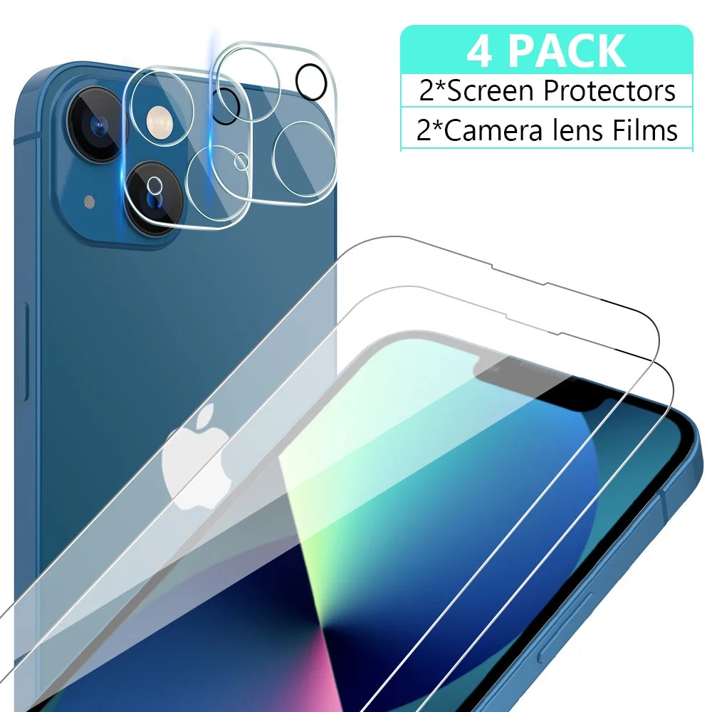 4-Piece iPhone 13 Pro Protection Bundle – 2 Pack Tempered Glass Screen Protector & 2 Pack Camera Lens Protectors with Cleaning Wipes