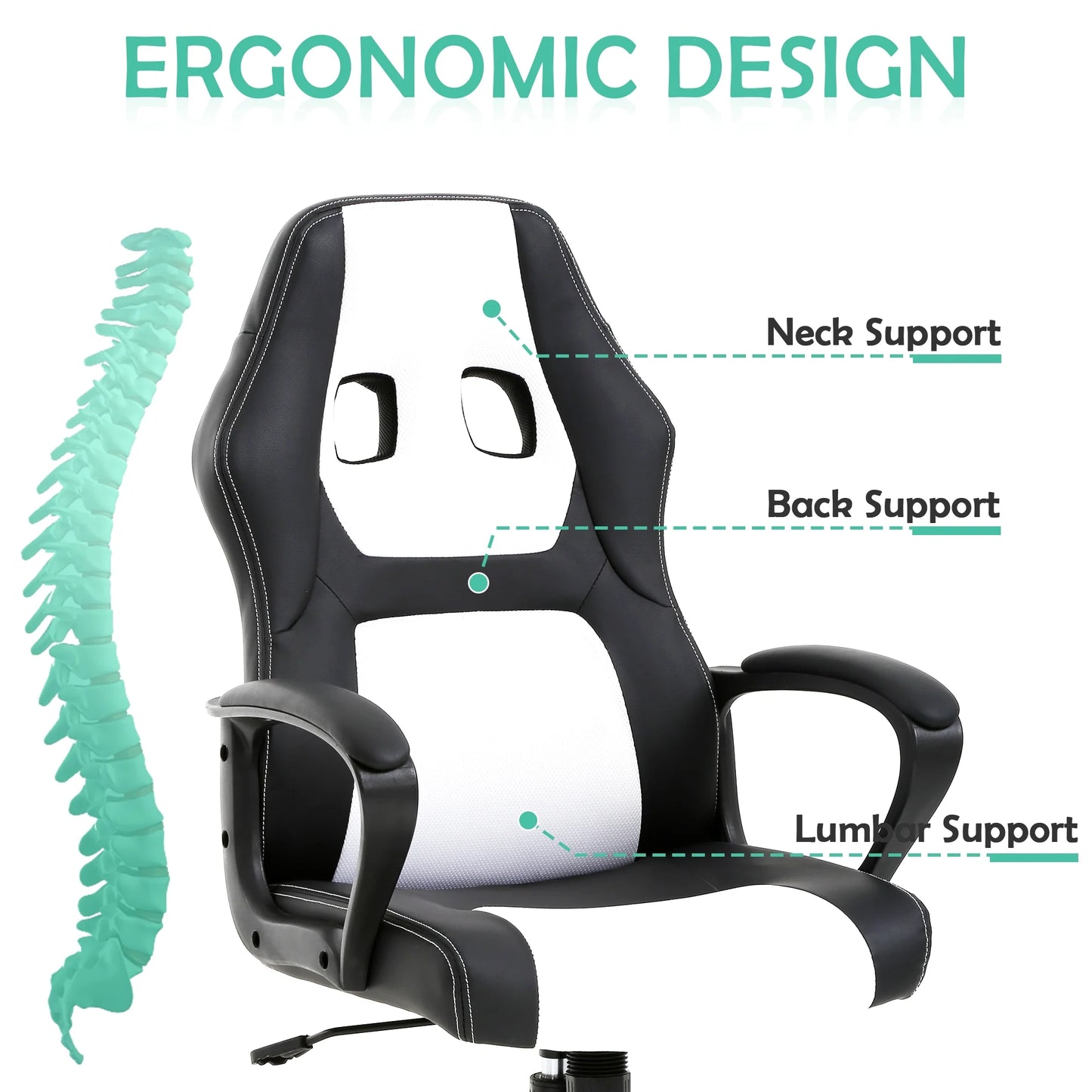 Ergonomic High-Back Gaming & Office Chair – Adjustable Swivel Desk Chair with Lumbar Support, PU Leather, 360° Rotation & Reclining Backrest for Home & Office (Multiple Colors)