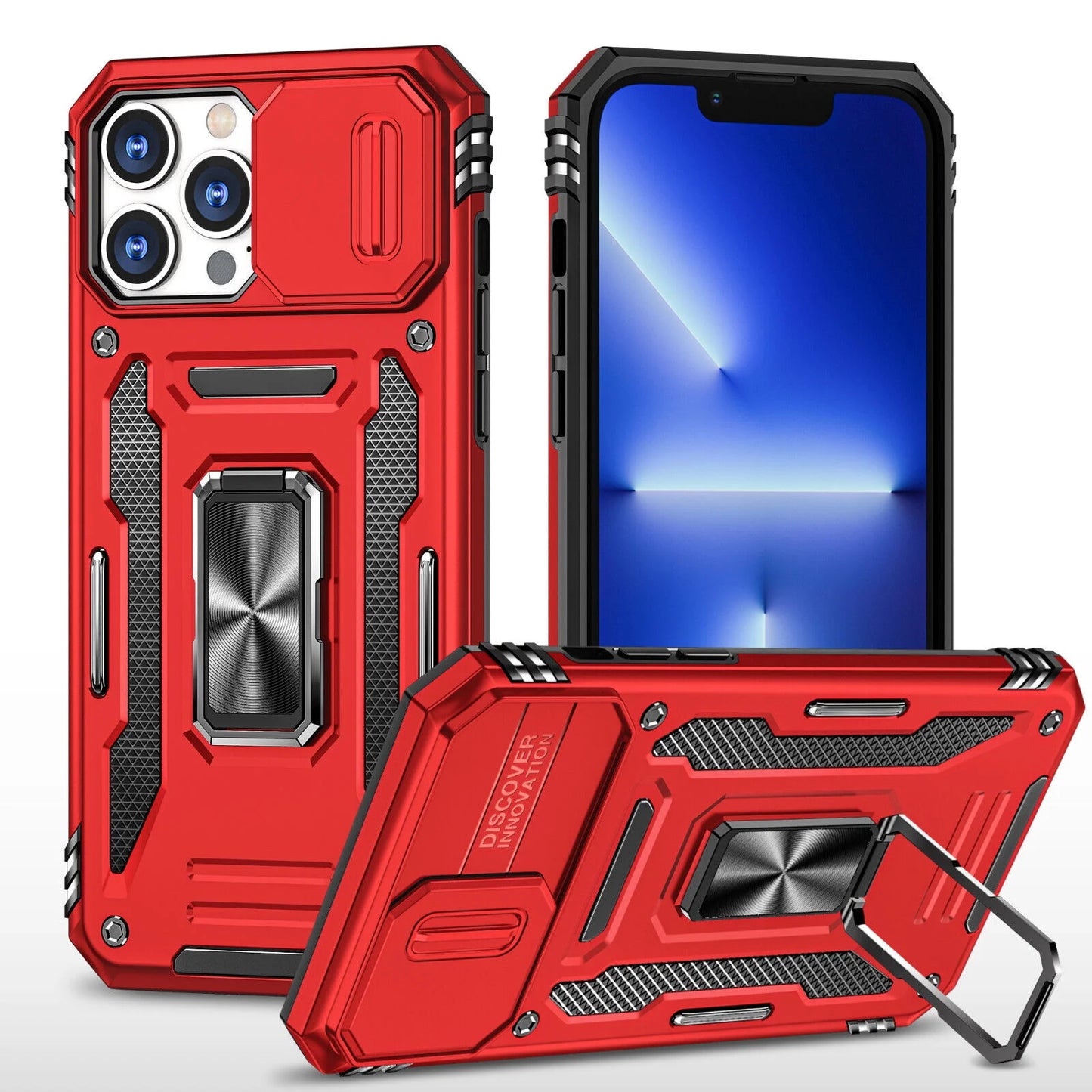 iPhone 13/14 Series Case with Slide Camera Cover, Kickstand & Magnetic Mount Compatibility – Shockproof, Scratch-Resistant, 360° Stand (No Screen Protector)