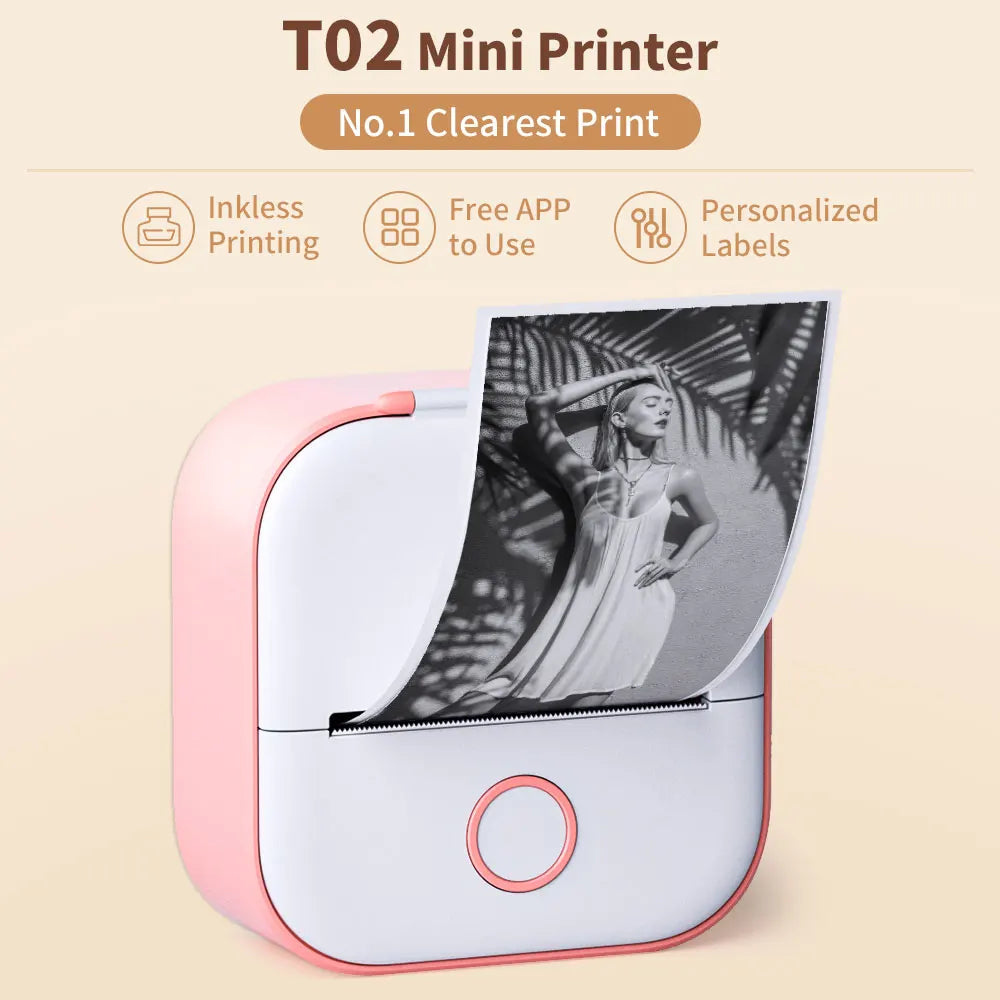 T02 Portable Mini Thermal Printer – Pocket Label Maker for DIY Stickers & Self-Adhesive Labels