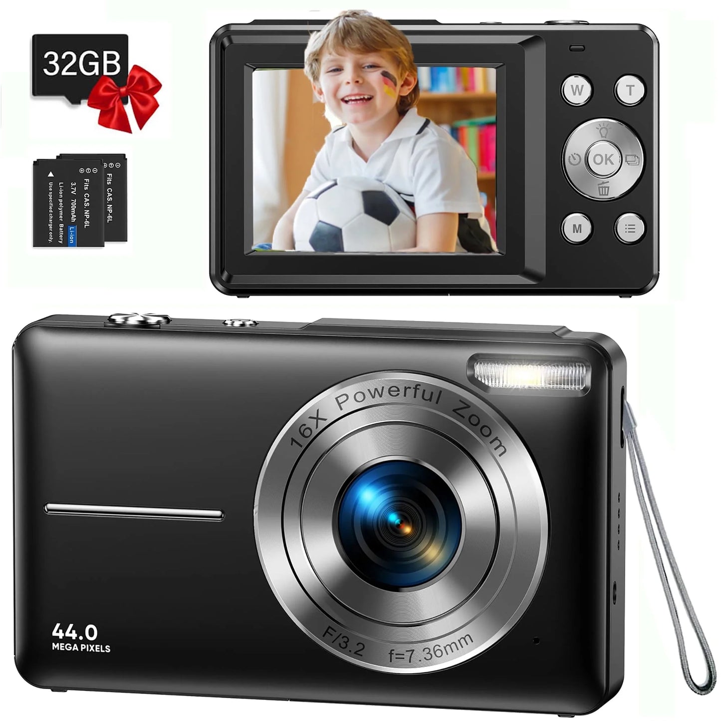 ACTITOP 44MP Kids Digital Camera – FHD 1080P, 16X Zoom, Retro Design with LCD Screen, Video Recording, and Webcam Function