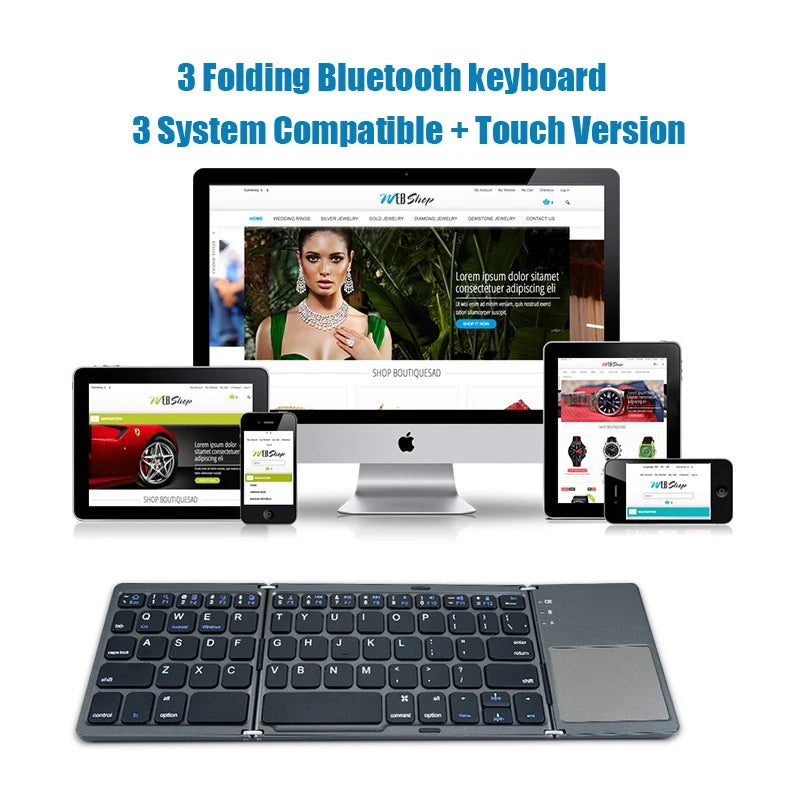 Wireless Folding Bluetooth Keyboard w/ Touchpad – Compact & Portable for Windows, Android & iOS