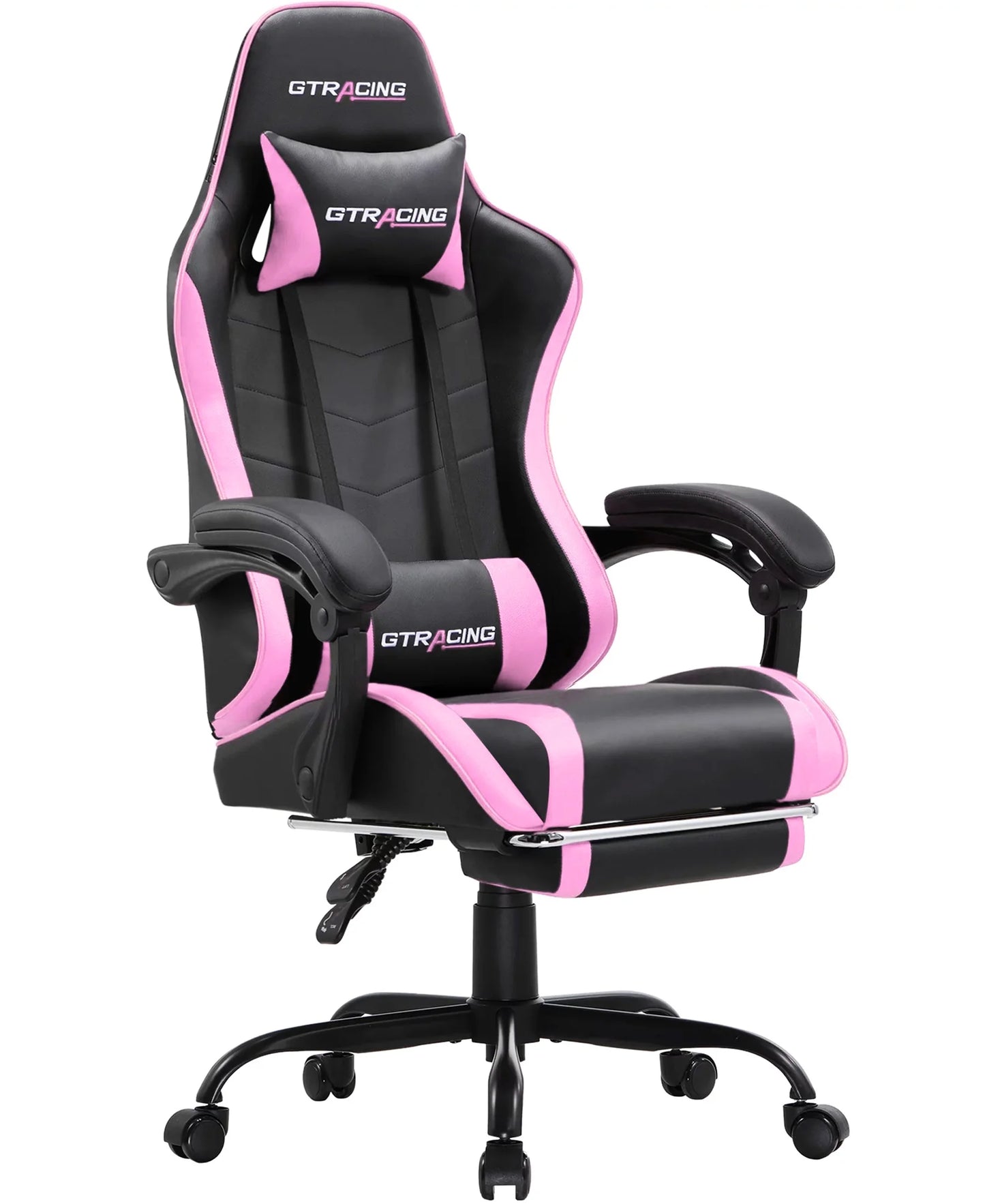 GTRACING GTWD-200 Ergonomic Gaming Chair – Adjustable Pillows, Footrest & Recline, Pink