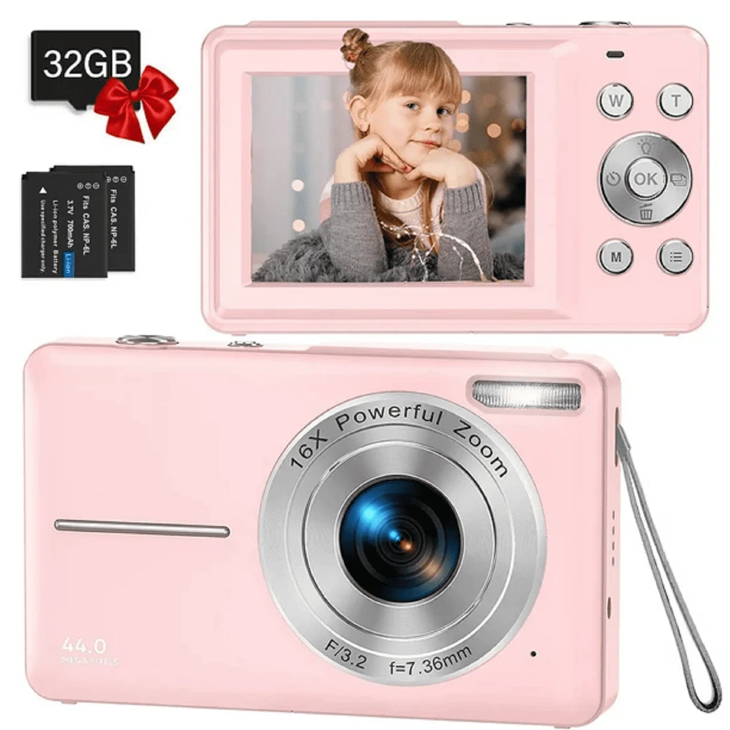 ACTITOP 44MP Kids Digital Camera – FHD 1080P, 16X Zoom, Retro Design with LCD Screen, Video Recording, and Webcam Function