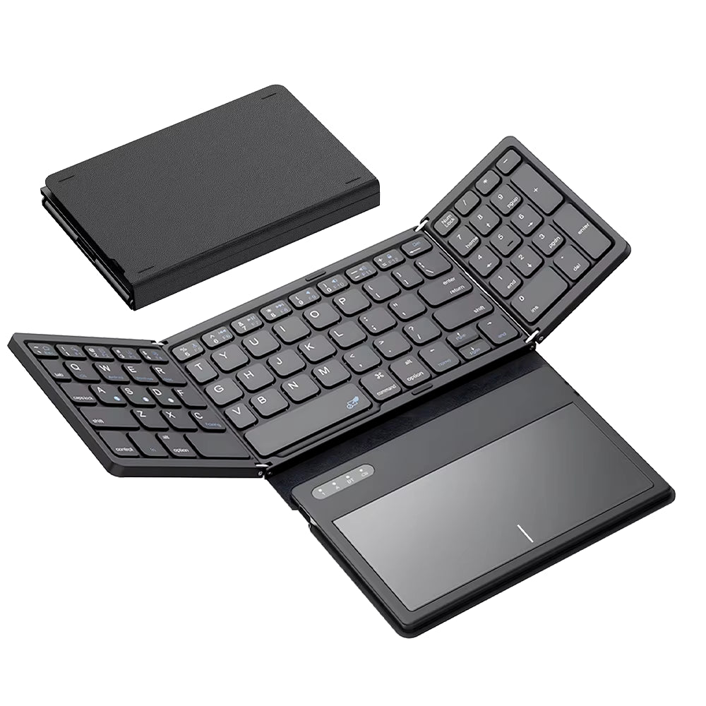 Portable Quadruple-Fold Bluetooth Keyboard – Wireless w/ Foldable Touchpad for Windows, Android & iOS