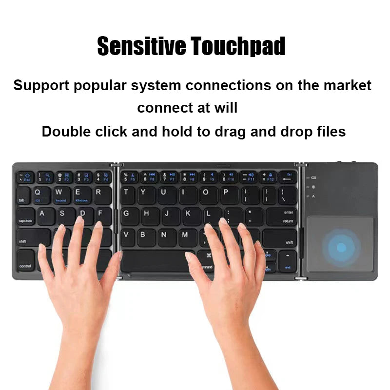 Wireless Folding Bluetooth Keyboard w/ Touchpad – Compact & Portable for Windows, Android & iOS