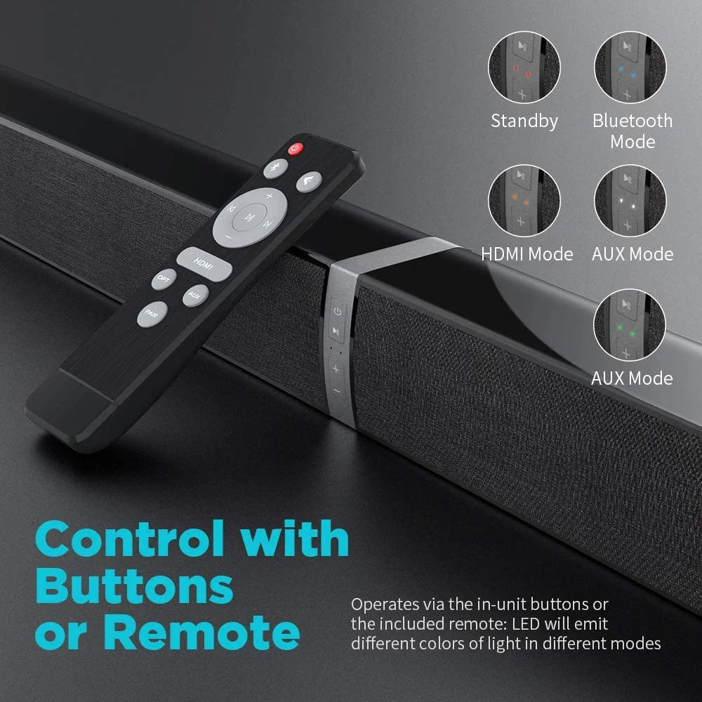 50W Bluetooth TV Soundbar with 4 Powerful Drivers, Remote Control, and ARC/Optical/AUX Connections – Premium Home Audio for TVs