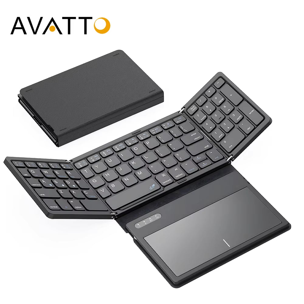 Portable Quadruple-Fold Bluetooth Keyboard – Wireless w/ Foldable Touchpad for Windows, Android & iOS