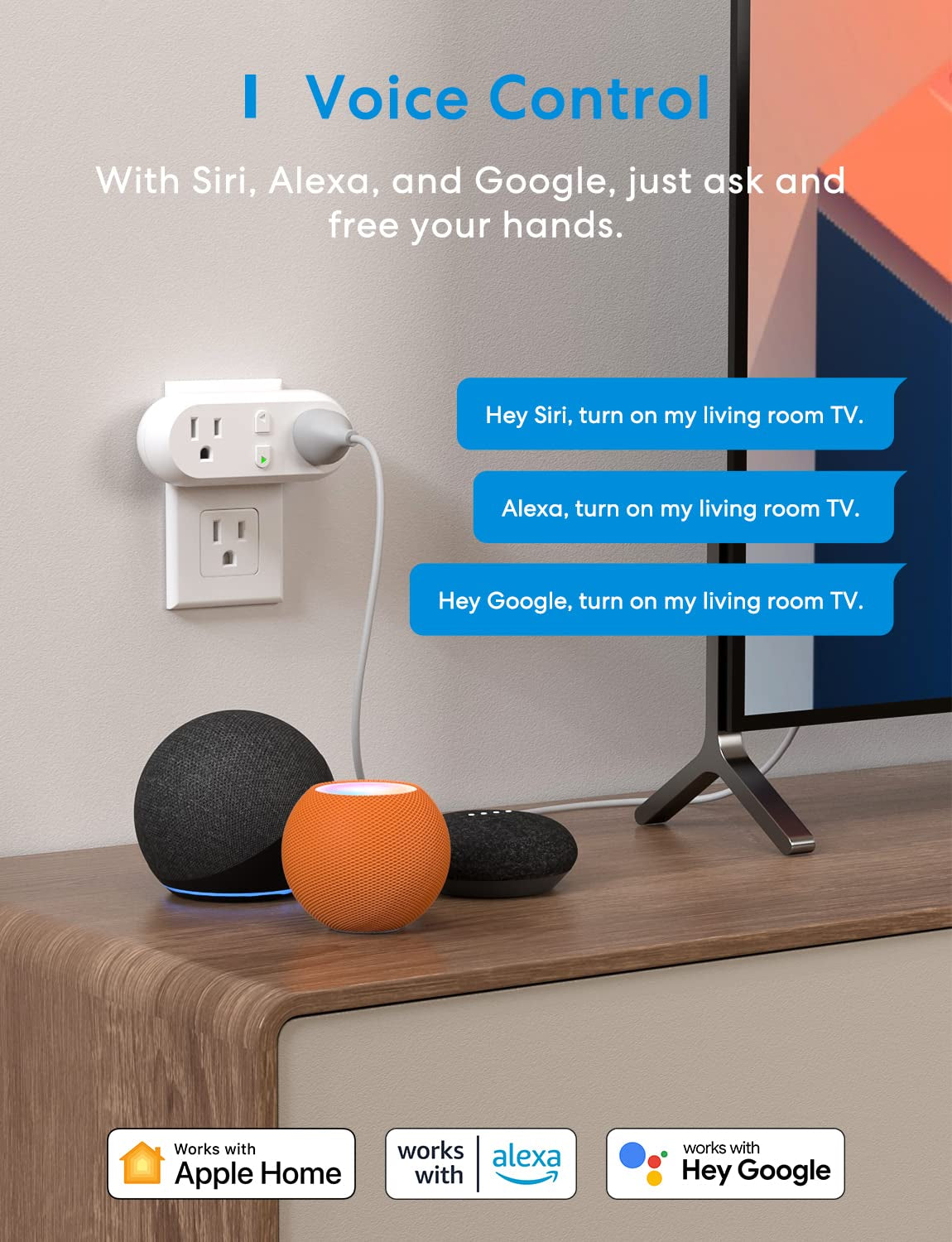 Dual Smart WiFi Plug 15A – Voice & App Control with Alexa, Siri, Apple HomeKit, Echo & SmartThings, Timer & No Hub Needed, 2-Pack