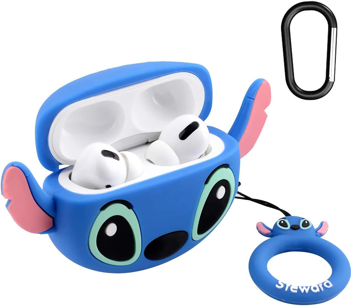 Soft Silicone Shockproof Case – 3D Cute Cartoon Keychain Design for AirPods Pro (2019) – Stitch