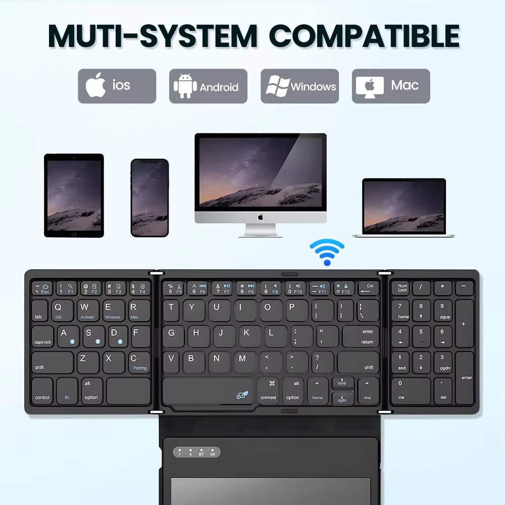 Portable Quadruple-Fold Bluetooth Keyboard – Wireless w/ Foldable Touchpad for Windows, Android & iOS