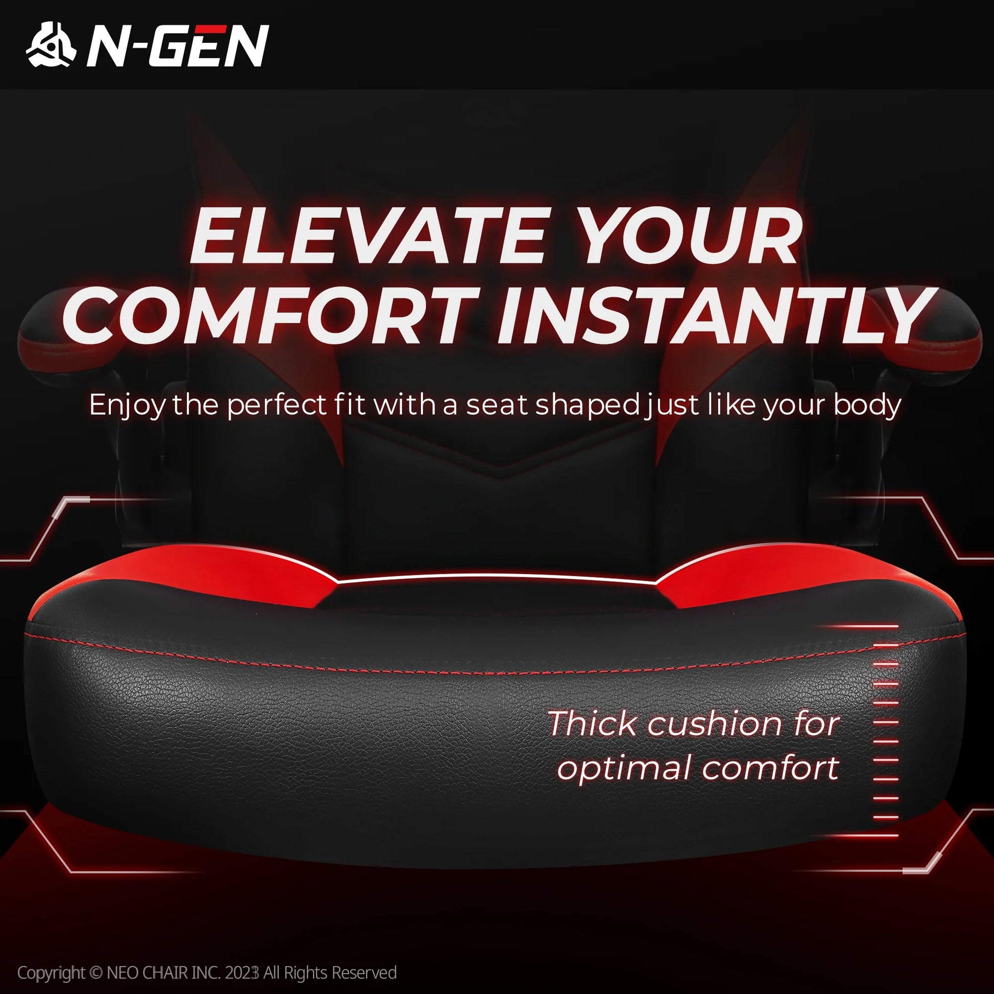 NEO CHAIR N-gen Ergonomic Gaming & Office Chair – Adjustable Flip-Up Armrests, 360° Swivel, Faux Leather Comfort, and Sturdy Steel Frame (Supports 250 lbs)