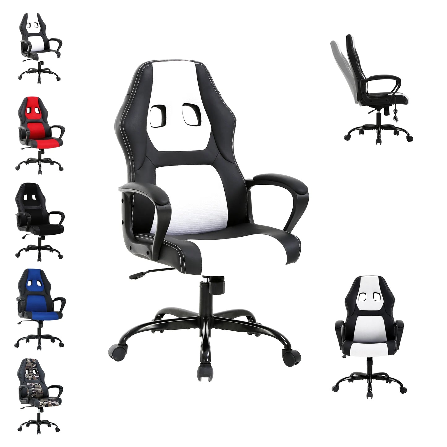 Ergonomic High-Back Gaming & Office Chair – Adjustable Swivel Desk Chair with Lumbar Support, PU Leather, 360° Rotation & Reclining Backrest for Home & Office (Multiple Colors)