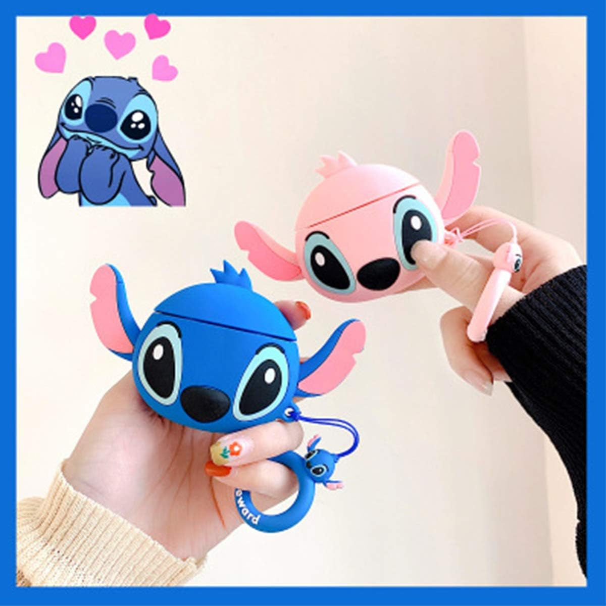 Soft Silicone Shockproof Case – 3D Cute Cartoon Keychain Design for AirPods Pro (2019) – Stitch