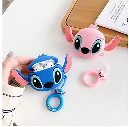 Soft Silicone Shockproof Case – 3D Cute Cartoon Keychain Design for AirPods Pro (2019) – Stitch