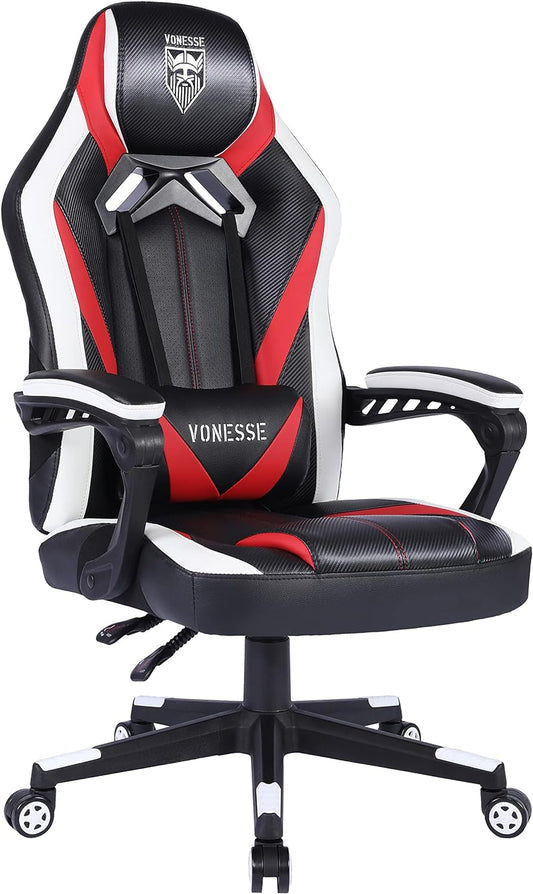 Ergonomic Gaming Chair for Girls – High Back, Big & Tall PC Racer Chair with Reclining Function & Massage Lumbar Cushion – Red, Ultimate Comfort for Adults