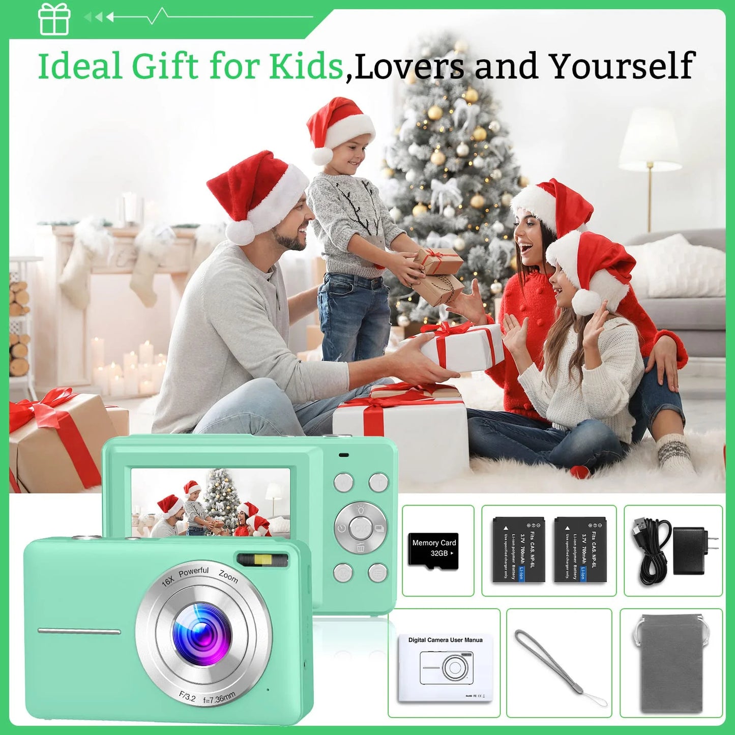 ACTITOP 44MP Kids Digital Camera – FHD 1080P, 16X Zoom, Retro Design with LCD Screen, Video Recording, and Webcam Function