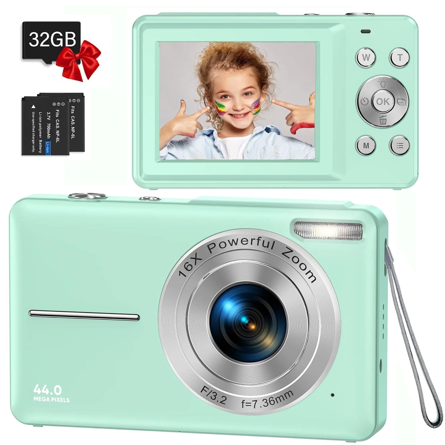 ACTITOP 44MP Kids Digital Camera – FHD 1080P, 16X Zoom, Retro Design with LCD Screen, Video Recording, and Webcam Function